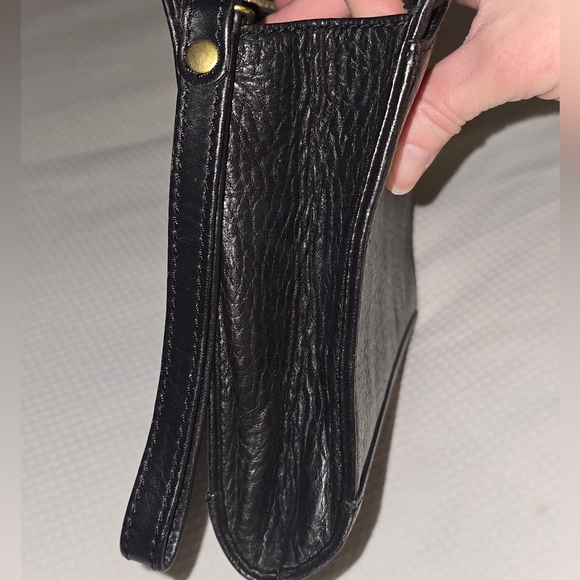 Vintage Burberry Black Pebbled Leather Zip Organizer Wristlet Nova Check - Picture 9 of 13